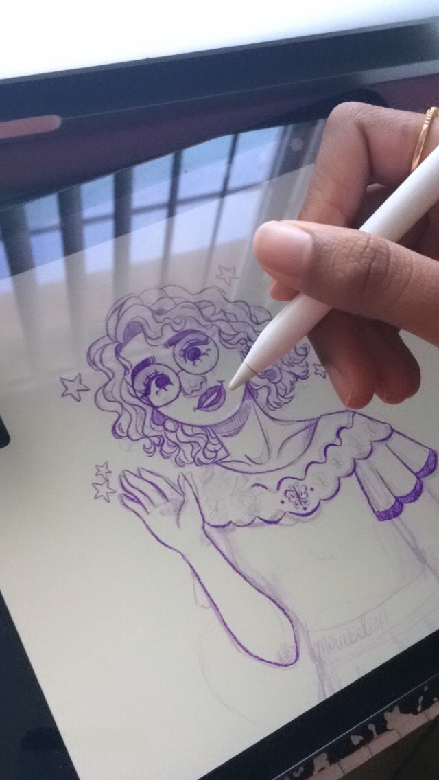 A photo of me sketching Mirabel from Disney's Encanto.